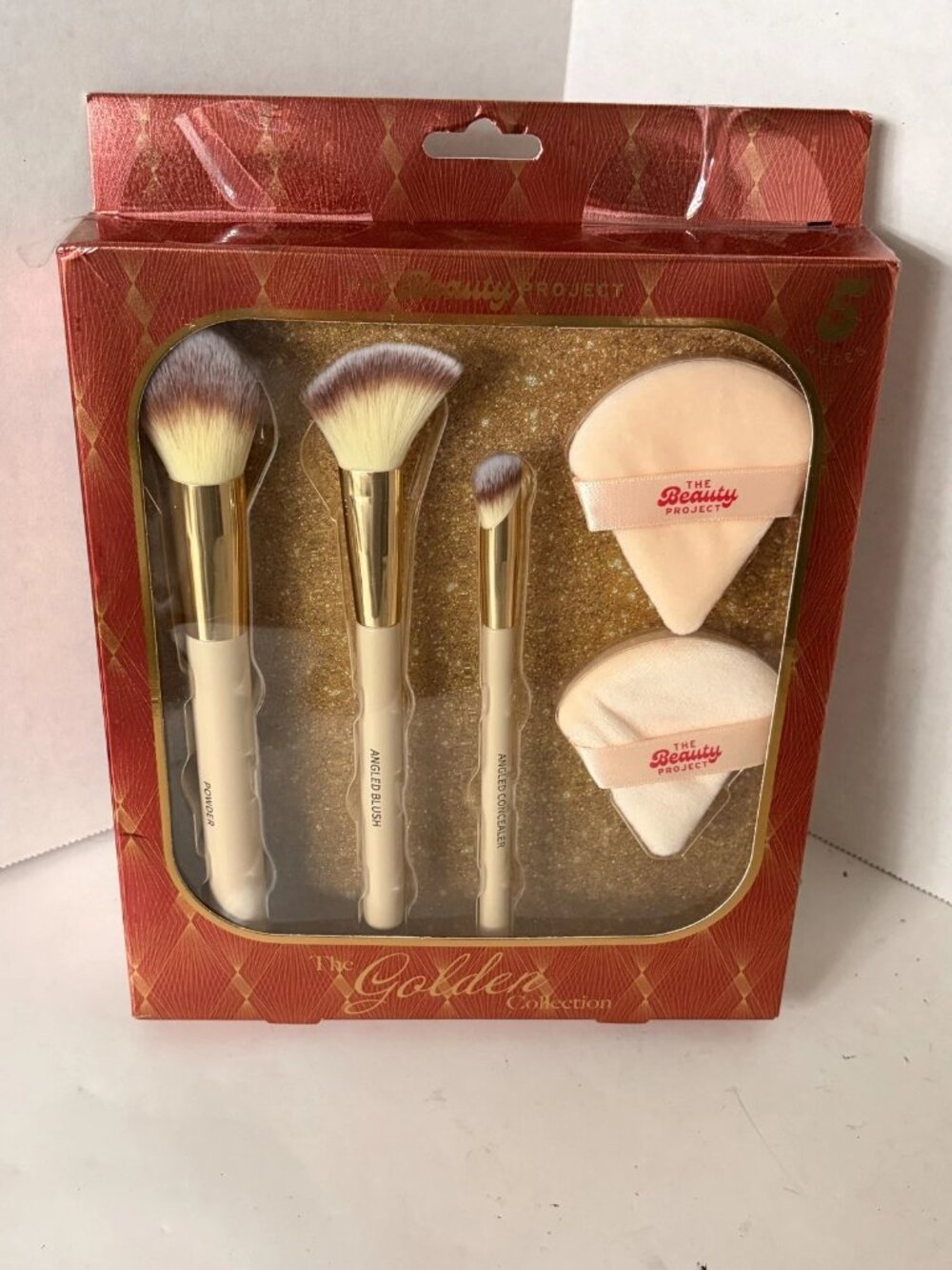 Makeup Brush 5 pc Set The Beauty Project, Concealer Brush Powder Puffs, NEW